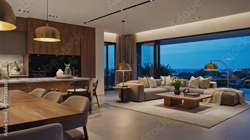 Modern Luxury Open Concept Kitchen Dining And Living Room With Ocean View