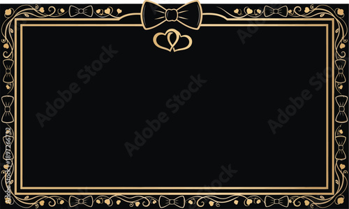 Luxurious Black and Gold Rectangular Frame with Bows