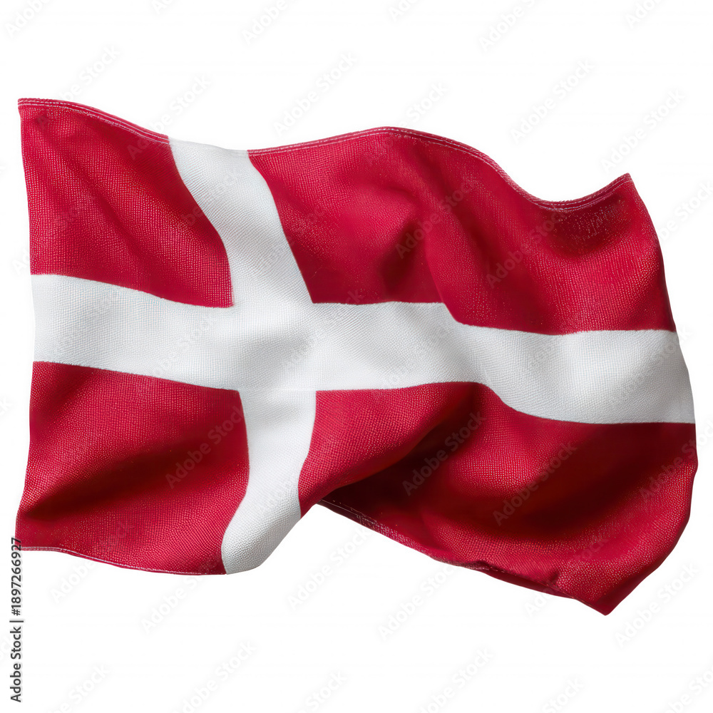 Fototapeta premium The flag is red with a white Scandinavian cross on a black backdrop