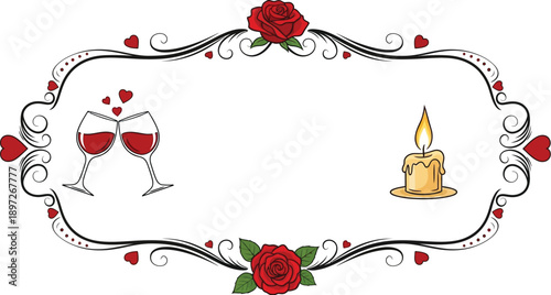 Romantic Toast Frame with Wine Glasses, Candle, and Roses