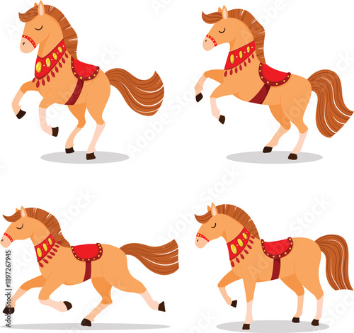 Playful Cartoon Horses with Decorative Saddles