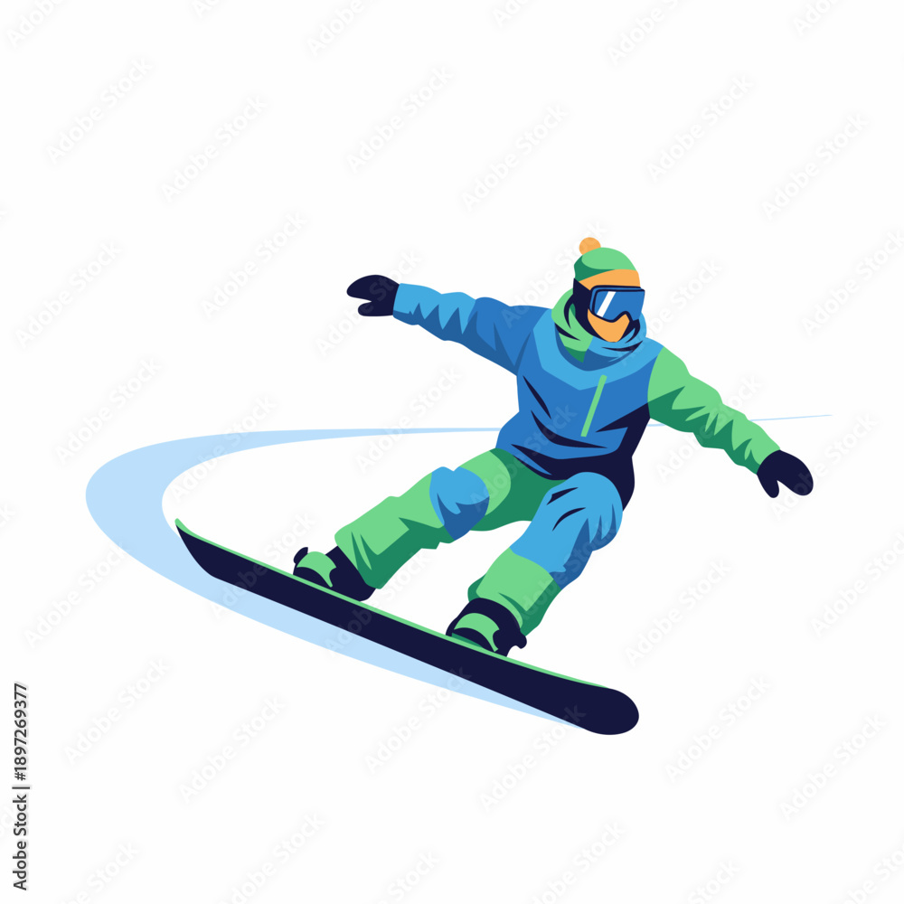 Fototapeta premium Snowboarder Sliding Down Steep Mountain Slope with Motion Blur
