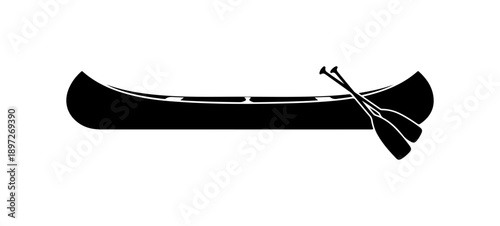 Minimalist Black Silhouette Canoe Vector Design with Paddles