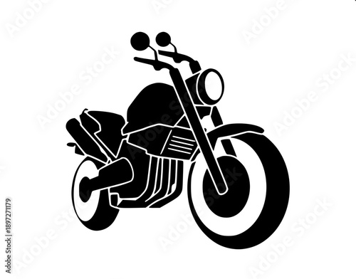 Old style motorbike silhouette vector, detailed suspension springs and engine parts, spoke wheels, monochrome illustration