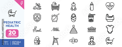 Pediatric Health Icons Set Illustration.
