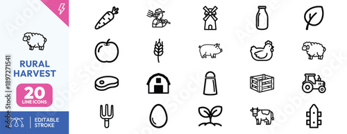 Rural Harvest Icons Set Agriculture.