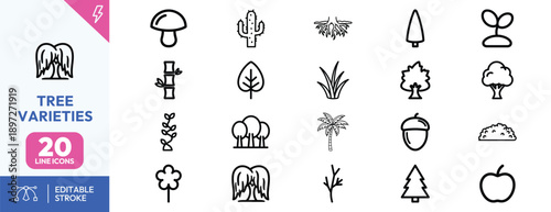 Tree Varieties Icons Set Illustration.