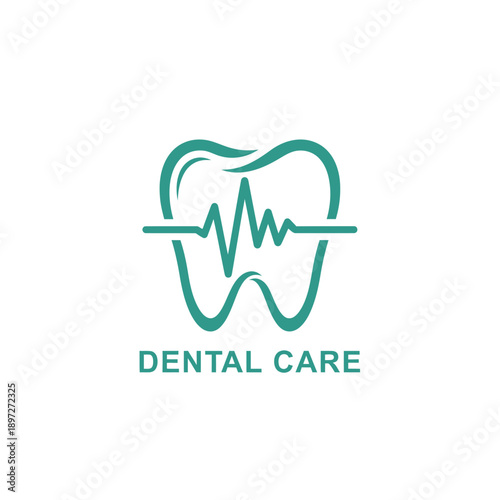Dental Care Illustration Featuring Tooth with Heartbeat Line