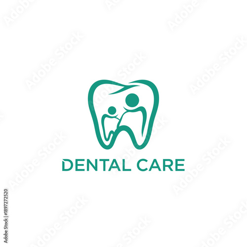 Dental care illustration featuring a tooth with a person inside from a front view