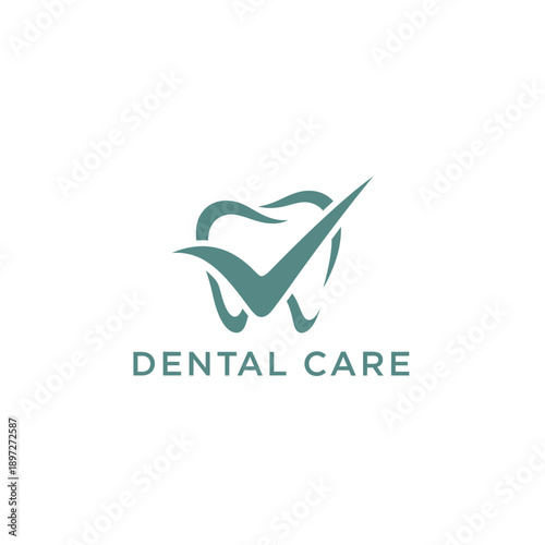 Dental care logo design featuring a tooth with a checkmark