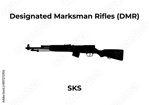 A black silhouette vector illustration of an SKS semi-automatic carbine centered on a white background.