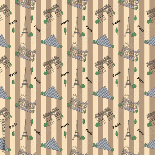 Seamless Paris landmarks pattern