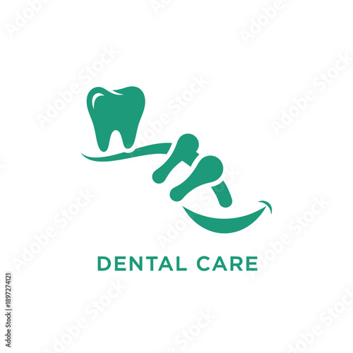 Dental care illustration featuring tooth and dental tools on white background