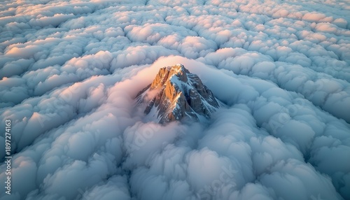 20260201184133list 277 A breathtaking aerial perspective captured through a translucent, delicate lens, revealing a solitary mountain summit piercing through a vast expanse of sky