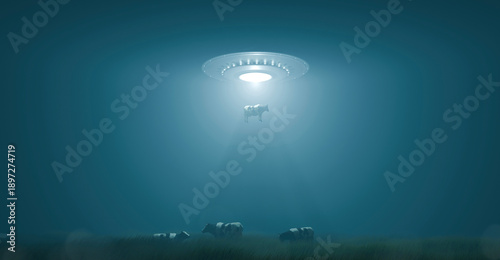 UFO abducts a cow from a field.