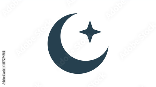 Crescent Moon with Star Symbol Icon.