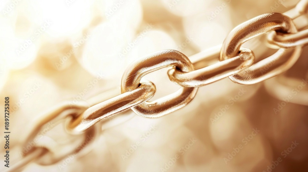Obraz premium A golden chain with a blurred, golden background. The chain is the central focus, with a golden hue that adds a sense of luxury and elegance.