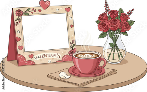 Valentine's Day Coffee and Roses Frame - Romantic Cafe