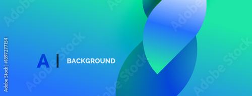 Abstract gradient background features text AI BACKGROUND. Blue, turquoise hues dominate composition. Modern design elements present.