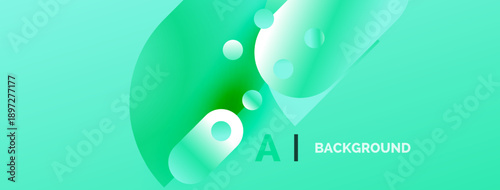 Abstract teal background features flowing shapes, bubbles. Modern design suggests technology, innovation, digital concepts. Minimalist aesthetic.