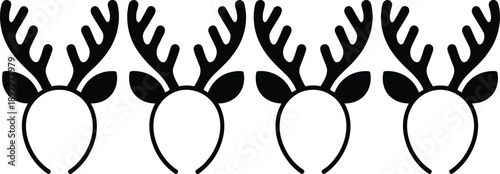 Reindeer antlers headband icon set silhouette Christmas costume holiday winter vector illustration collection isolated black