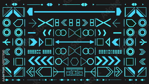Abstract geometric pattern with cyan shapes on a dark background