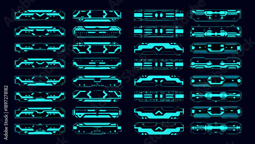 Futuristic user interface elements arranged in a grid pattern