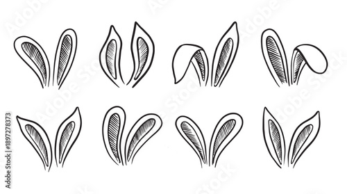 Set of rabbits's ears, Easter. Hand drawn illustration.