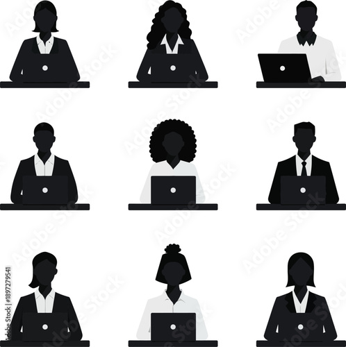 Business people icon set vector illustration of men and women in suits office team avatars