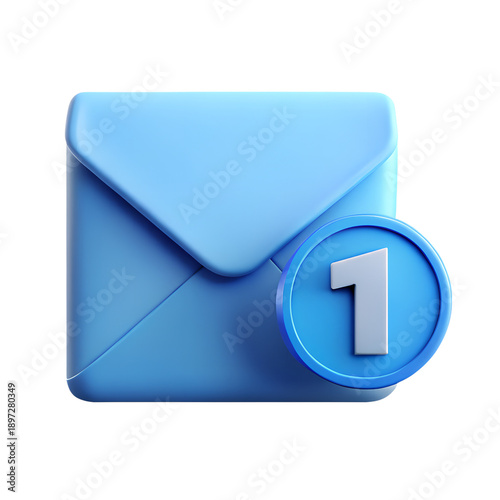 Blue envelope with notification icon and numeral one displayed prominently
