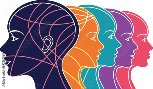 Profile silhouettes of women showing thought process and diversity