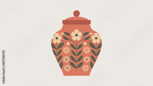 Decorative Ginger Jar with Floral Pattern.
