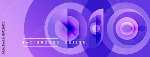 Abstract purple layers create dynamic circular design. Gradient shades offer modern visual appeal, suitable for backgrounds.