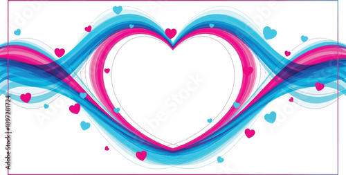 Abstract heart-shaped wave frame in blue and pink