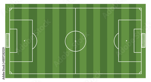 Top-Down View of Green Soccer Football Field, Empty Football Pitch with Goal Posts