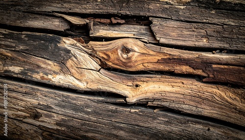 Close-up of weathered, textured wood, showing knots and grain patterns