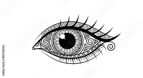 Intricate Geometric Eye Design with Detailed Patterns on Isolated White Background