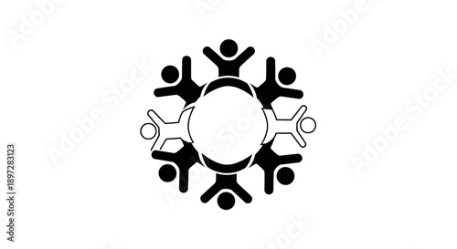 Diverse People Uniting in a Circular Abstract Logo, Symbolizing Community and Teamwork on an Isolated White Background.