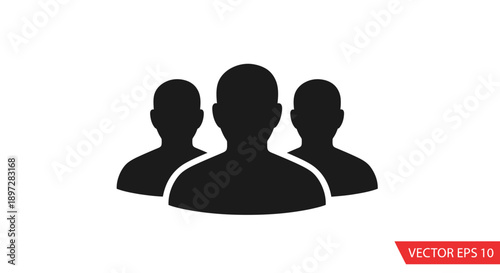 Three People Group Silhouette Icon, Team Meeting Concept, Isolated White Background