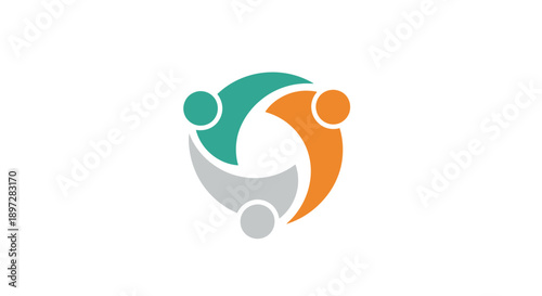 Abstract Teamwork People Connection Logo, Colorful Social Partnership Icon, Isolated White Background