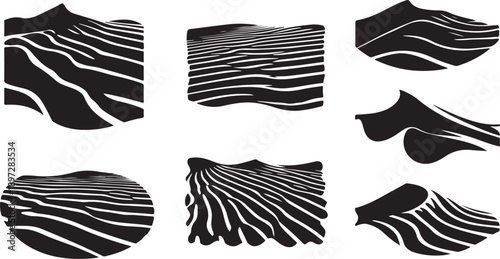 Black and white abstract shapes with wavy lines pattern