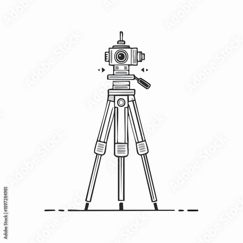 三脚カメラの撮影記録と現場点検ベクターアイコン