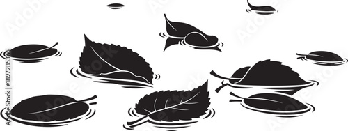Black leaves floating on water in minimalist illustration style