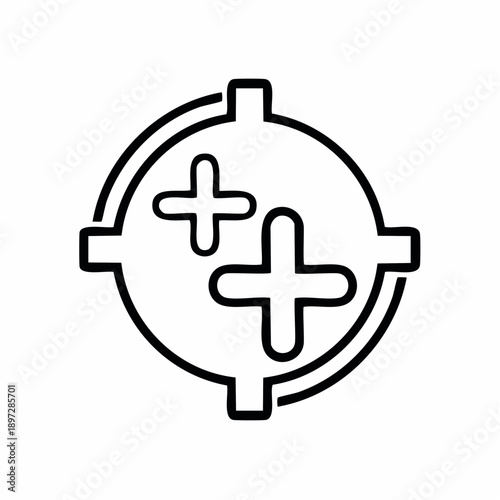 プラス記号と円形ラインの医療・追加概念ベクターアイコン
