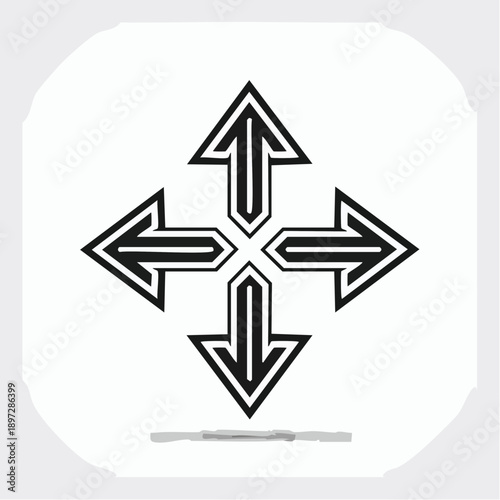 四方向に広がる矢印の展開・移動コンセプトベクターアイコン