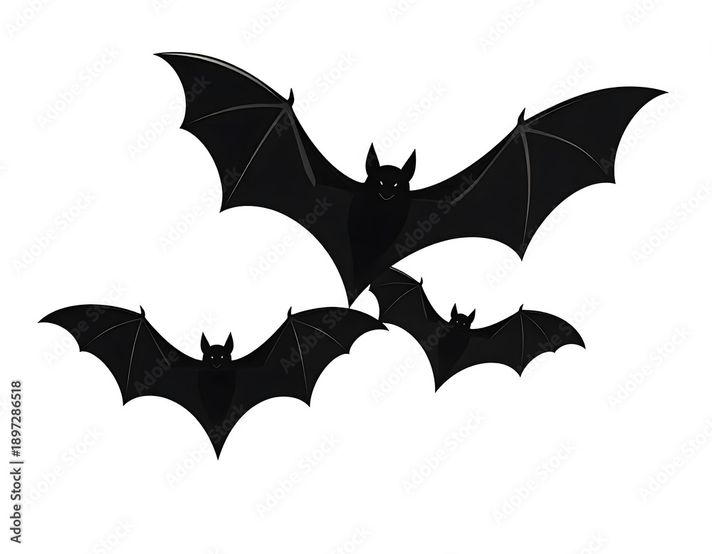Fototapeta premium Silhouette of multiple bats in flight viewed from below against a plain background