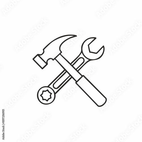 レンチとハンマーの交差工具セットベクターアイコン