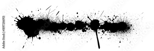 Splatter ink inkblot with irregular edges and paint splashes, abstract black ink design for artistic, creative, expressive, grunge style, used in graphic art, backgrounds, tattoo art, and design proje