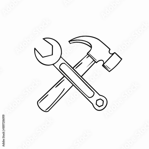 レンチとハンマーの交差工具セットベクターアイコン
