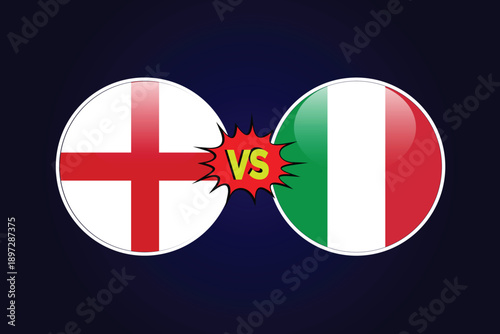 England vs Italy cricket match vector design illustrator rival flags of both teams with circular shape. ENG vs ITA cricket match concept.